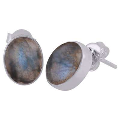 Beautiful Gemstone Seated Labradorite Oval Shape 925 Sterling Solid Silver Studs Earrings - R6100093-82