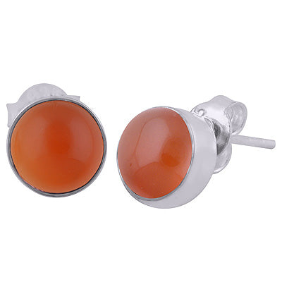 Stunning Plain Carnelian Round Shape 925 Sterling Solid Silver Stud Earrings - R6100095-153