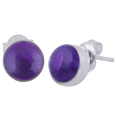 Stunning Plain Amethyst Round Shape 925 Sterling Solid Silver Stud Earrings - R6100095-48