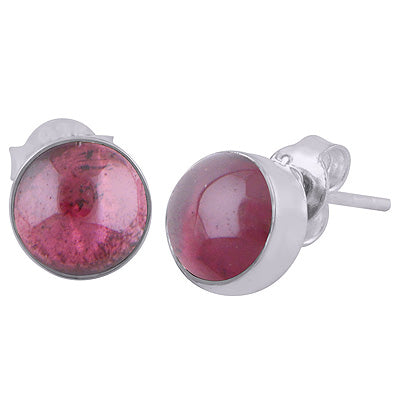 Stunning Plain Garnet Round Shape 925 Sterling Solid Silver Stud Earrings - R6100095-52