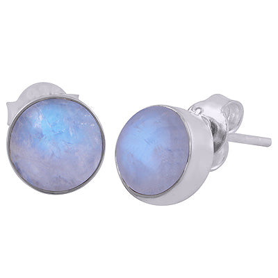 Stunning Plain Rainbow Moonstone Round Shape 925 Sterling Solid Silver Stud Earrings - R6100095-62