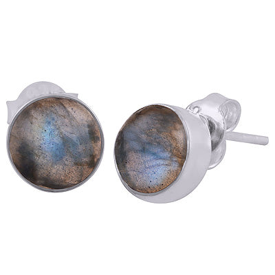 Stunning Plain Labradorite Round Shape 925 Sterling Solid Silver Stud Earrings - R6100095-69