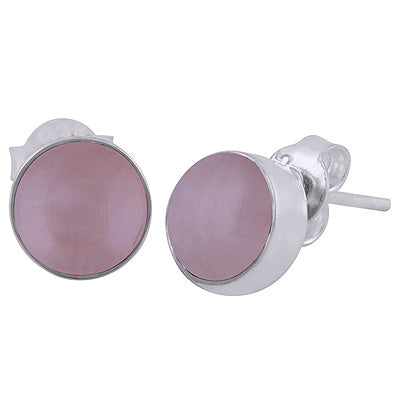 Stunning Plain Rose Quartz Round Shape 925 Sterling Solid Silver Stud Earrings - R6100095-80