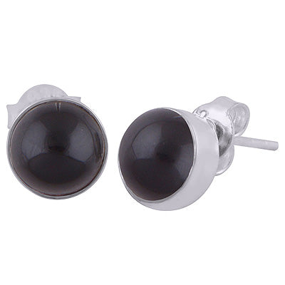 Stunning Plain Black Onyx Round Shape 925 Sterling Solid Silver Stud Earrings - R6100095-81