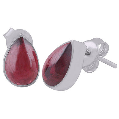 Plain Collet Natural Garnet Pear Shape 925 Sterling Solid Silver Stud Earrings - R6100096-47