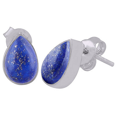 Plain Collet Natural Lapis Pear Shape 925 Sterling Solid Silver Stud Earrings - R6100096-51