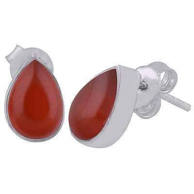 Plain Collet Natural Carnelian Pear Shape 925 Sterling Solid Silver Stud Earrings - R6100096-52