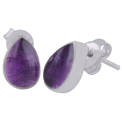 Beautiful Plain Amethyst Pear Shape 925 Sterling Solid Silver Studs Earrings - R6100108-54
