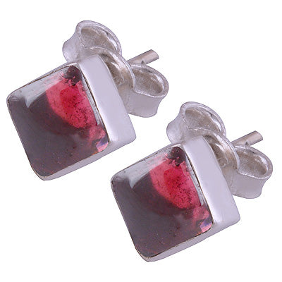925 Sterling Silver Garnet Stud Earrings - R6100109-2