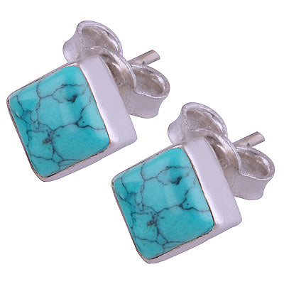 925 Sterling Silver Turquoise Stud Earrings - R6100109-3