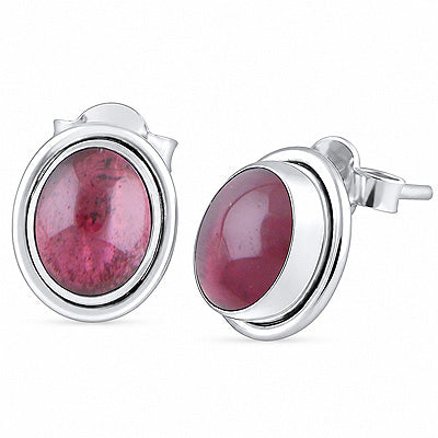 Plain Wire Around Garnet Oval Shape 925 Sterling Solid Silver Stud Earrings - R6100131-55