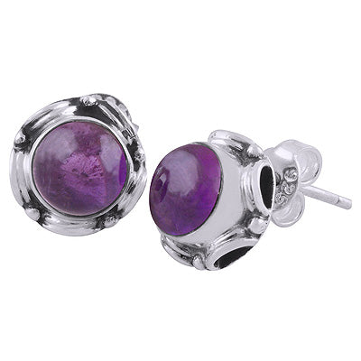925 Sterling Silver Amethyst Stud Earrings - R6100159-1