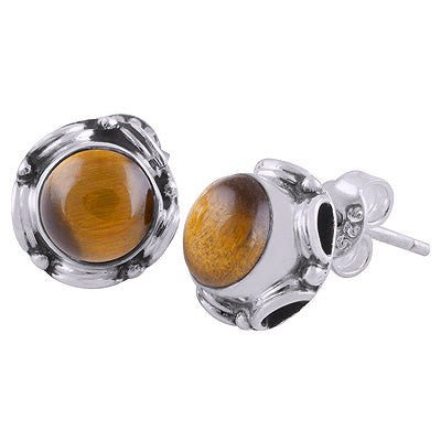 925 Sterling Silver Tiger's Eye Stud Earrings - R6100159-11
