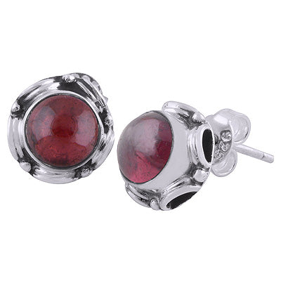 925 Sterling Silver Garnet Stud Earrings - R6100159-2