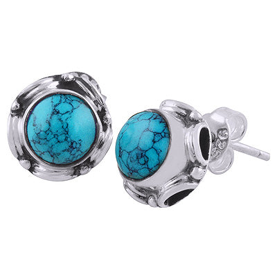 925 Sterling Silver Turquoise Stud Earrings - R6100159-3