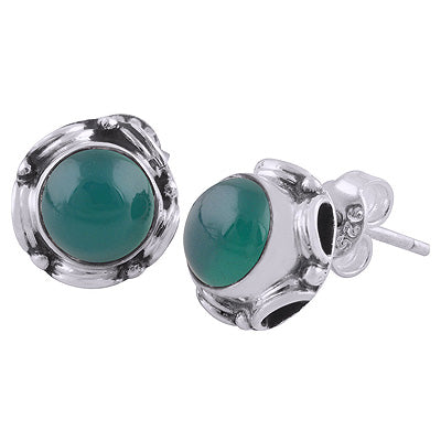 925 Sterling Silver Green Onyx Stud Earrings - R6100159-8