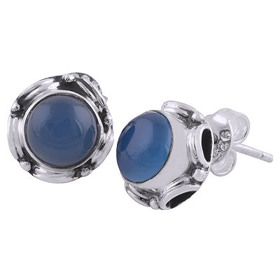 925 Sterling Silver Blue Chalcedony Stud Earrings - R6100159-9