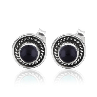 Alluring Twisted Wire Work Around Black Onyx Round Shape 925 Sterling Solid Silver Studs Earrings - R6100160-14