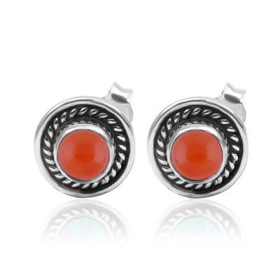 Alluring Twisted Wire Work Around Carnelian Round Shape 925 Sterling Solid Silver Studs Earrings - R6100160-7