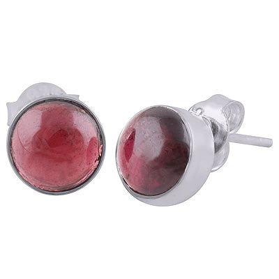 Gorgeous Gemstone Seated Garnet Round Shape 925 Sterling Solid Silver Stud Earrings - R6100166-65