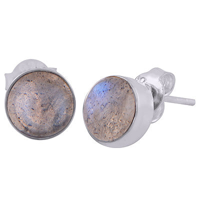 Gorgeous Gemstone Seated Labradorite Round Shape 925 Sterling Solid Silver Stud Earrings - R6100166-84