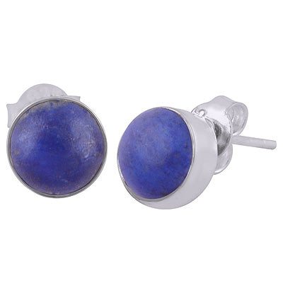 Gorgeous Gemstone Seated Lapis Round Shape 925 Sterling Solid Silver Stud Earrings - R6100166-90