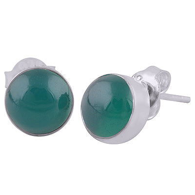 Gorgeous Gemstone Seated Green Onyx Round Shape 925 Sterling Solid Silver Stud Earrings - R6100166-93