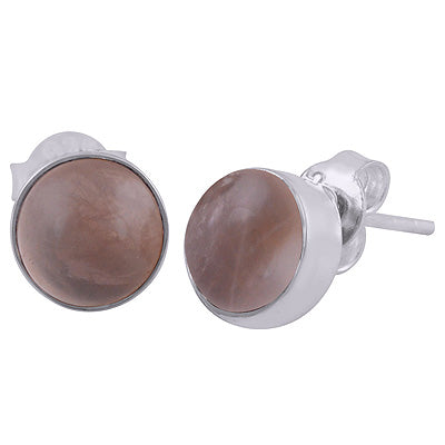 Gorgeous Gemstone Seated Rose Quartz Round Shape 925 Sterling Solid Silver Stud Earrings - R6100166-98