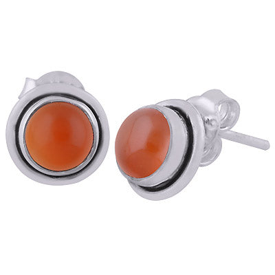 Gorgeous Gemstones Around Carnelian Round Shape 925 Sterling Solid Silver Stud Earrings - R6100200-301