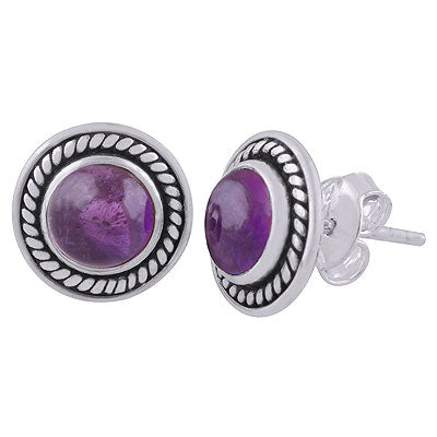 Gorgeous Twisted Wire Work Around Amethyst Round Shape 925 Sterling Solid Silver Studs Earrings - R6100202-1