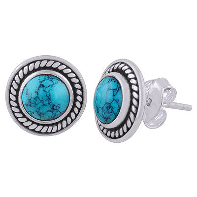 Gorgeous Twisted Wire Work Around Turquoise Round Shape 925 Sterling Solid Silver Studs Earrings - R6100202-3
