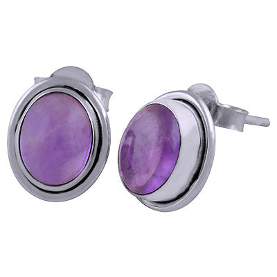 Stunning Minimal Amethyst Oval Shape 925 Sterling Solid Silver Stud Earrings - R6100204-35