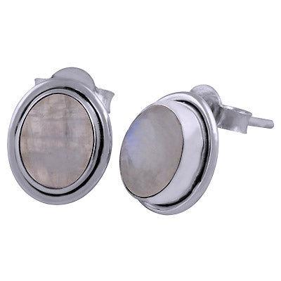 Stunning Minimal Rainbow Moonstone Oval Shape 925 Sterling Solid Silver Stud Earrings - R6100204-53