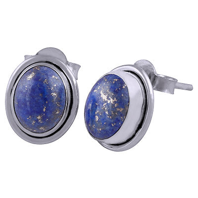 Stunning Minimal Lapis Oval Shape 925 Sterling Solid Silver Stud Earrings - R6100204-60