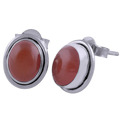 Stunning Minimal Carnelian Oval Shape 925 Sterling Solid Silver Stud Earrings - R6100204-75
