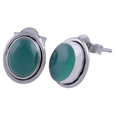 Stunning Minimal Green Onyx Oval Shape 925 Sterling Solid Silver Stud Earrings - R6100204-77