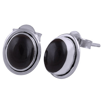 Stunning Minimal Black Onyx Oval Shape 925 Sterling Solid Silver Stud Earrings - R6100204-81