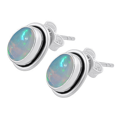 Gorgeous Plain Wire Work Around Ethiopian Opal Oval Shape 925 Sterling Solid Silver Studs Earrings - R6100216-1
