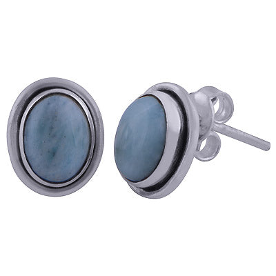 Gorgeous Plain Wire Work Around Larimar Oval Shape 925 Sterling Solid Silver Studs Earrings - R6100260-26