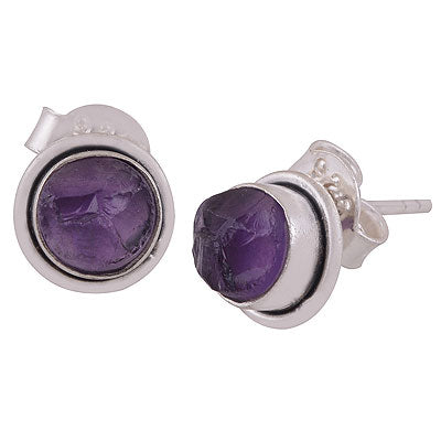 Gorgeous Plain Wire Work Around Amethyst Round Shape 925 Sterling Solid Silver Studs Earrings - R6100348-4