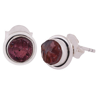 Gorgeous Plain Wire Work Around Garnet Round Shape 925 Sterling Solid Silver Studs Earrings - R6100348-5