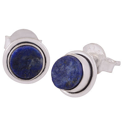 Gorgeous Plain Wire Work Around Lapis Round Shape 925 Sterling Solid Silver Studs Earrings - R6100348-9