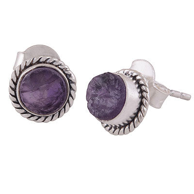 Alluring Twisted Wire Work Around Amethyst Round Shape 925 Sterling Solid Silver Studs Earrings - R6100349-4