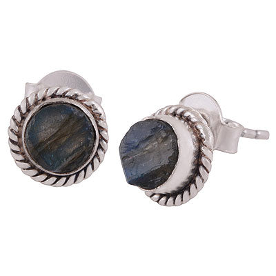 Alluring Twisted Wire Work Around Labradorite Round Shape 925 Sterling Solid Silver Studs Earrings - R6100349-8