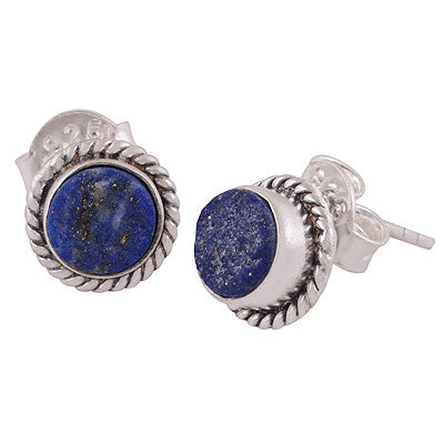 Alluring Twisted Wire Work Around Lapis Round Shape 925 Sterling Solid Silver Studs Earrings - R6100349-9
