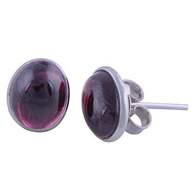 Alluring Minimal Garnet Oval Shape 925 Sterling Solid Silver Studs Earrings - R6100370-195