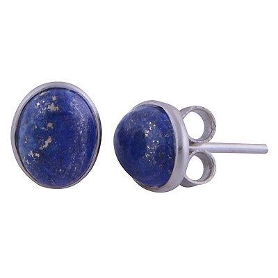 Alluring Minimal Lapis Oval Shape 925 Sterling Solid Silver Studs Earrings - R6100370-199
