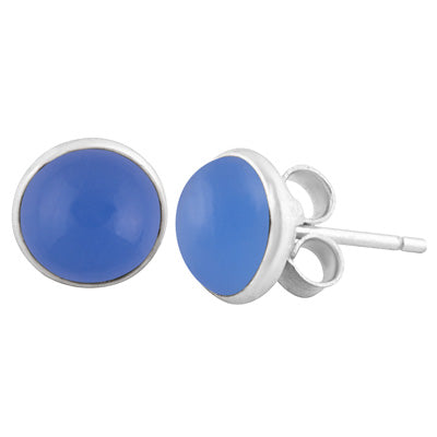 Alluring Minimal Blue Chalcedony Round Shape 925 Sterling Solid Silver Studs Earrings - R6100371-195