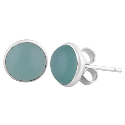 Alluring Minimal Aqua Chalcedony Round Shape 925 Sterling Solid Silver Studs Earrings - R6100371-196