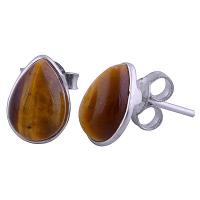 Alluring Minimal Tiger's Eye Pear Shape 925 Sterling Solid Silver Studs Earrings - R6100372-25